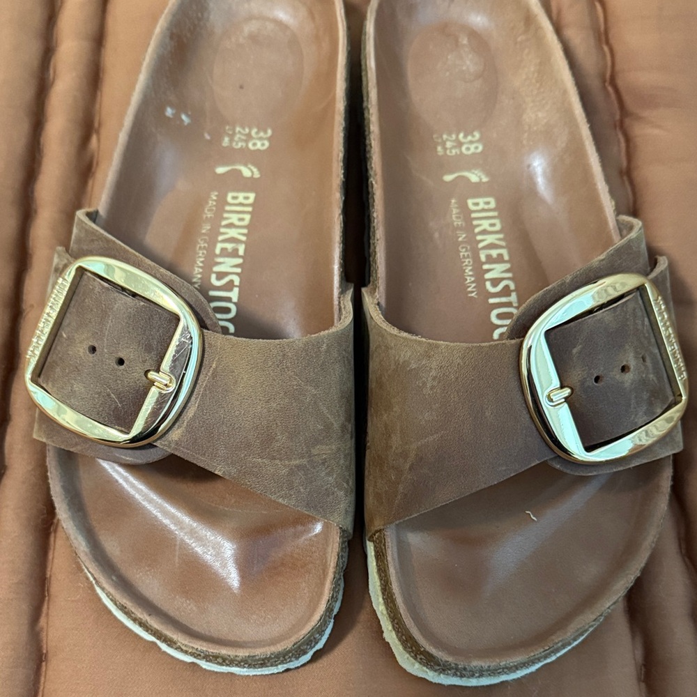 Birkenstock Tan Sandals with Gold Buckles
